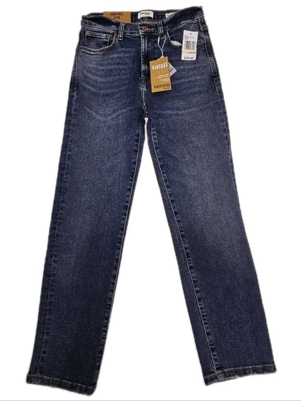 Kensie Ella High Rise Straight Jeans Blue Stretch Denim Classic Fit 2/26 New